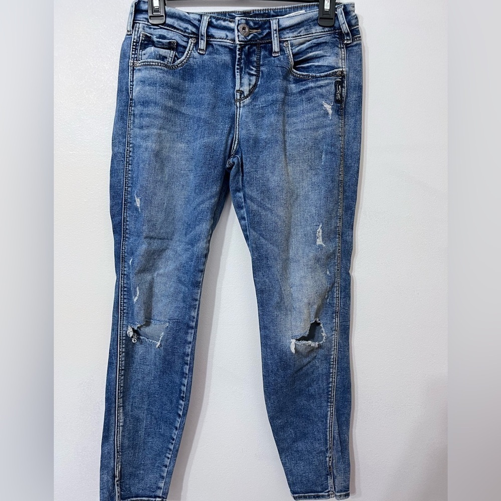 Silver Jeans Size 26/27 Avery Skinny‎ Womens Blue Distressed